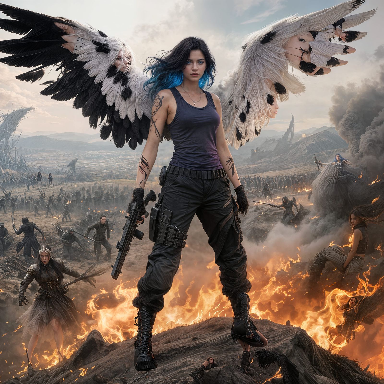 Angel with Shotgun Overlooking Battlefield