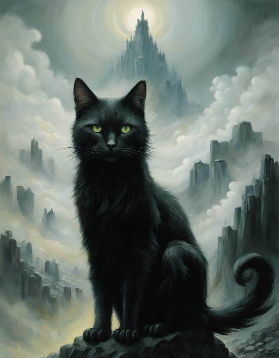 Majestic Black Cat soars on Mountain Peak