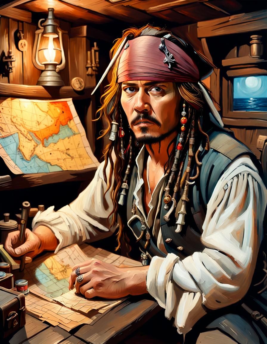 Captain Jack Sparrow Portrait with Acrylic and Oil Paint