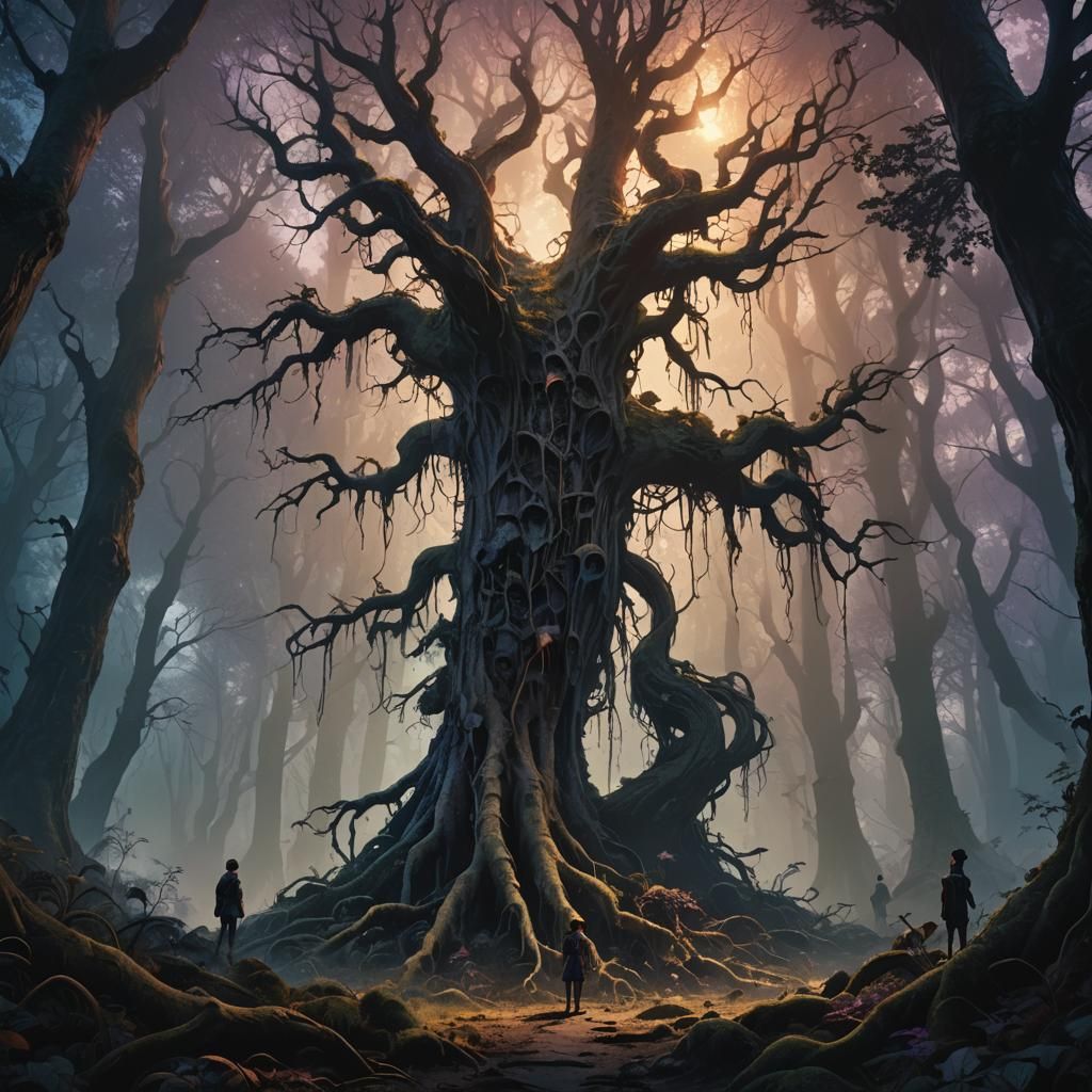 Mysterious Figure in a Dark Fantasy Forest