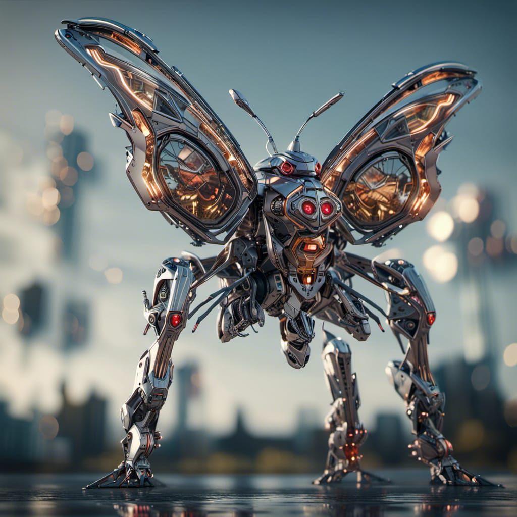 Futuristic Robot Butterfly in Sci-Fi Style