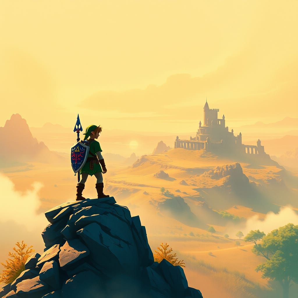 Heroic Link Stands Vigilant in the Golden Landscapes of Hyru...