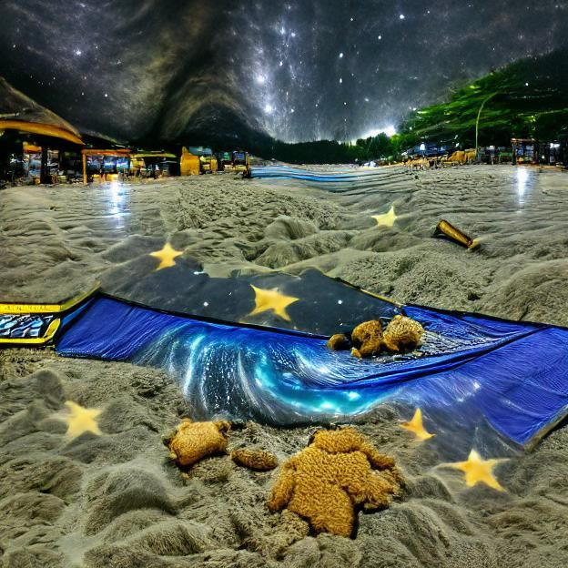Starry Night Sky Over Tranquil Sandy Beach