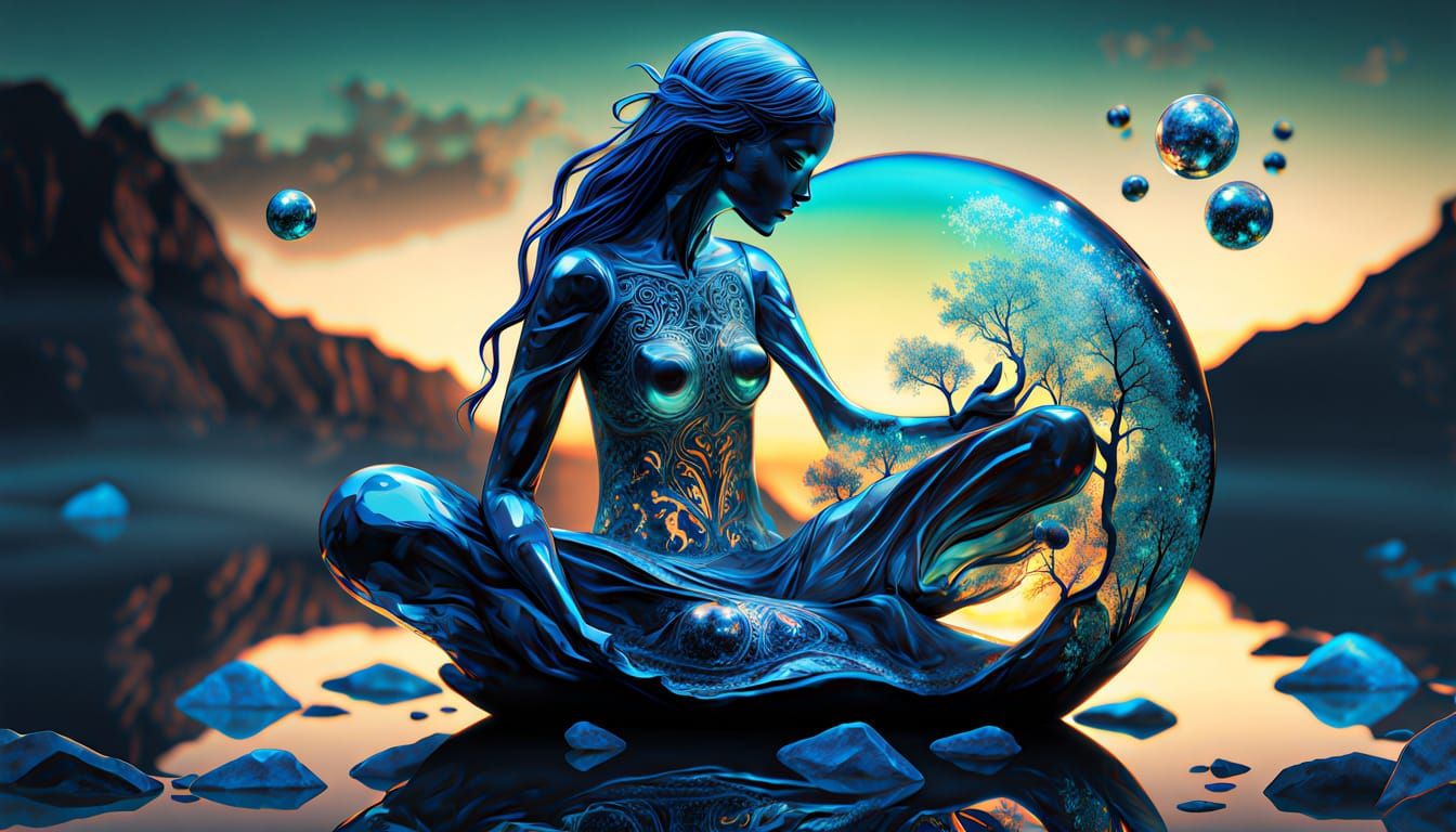 Surreal Fragmented Sculpture of Woman at Sunset