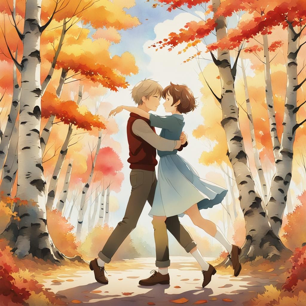 Dancing in Autumn: A Studio Ghibli Inspired Scene