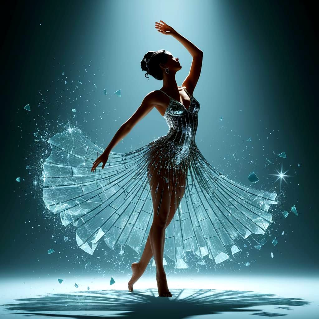 Woman in Shimmering Glass Dress Dancing