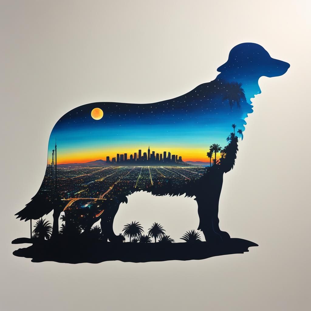 Angelic Silhouette Over Los Angeles in Double Exposure Style