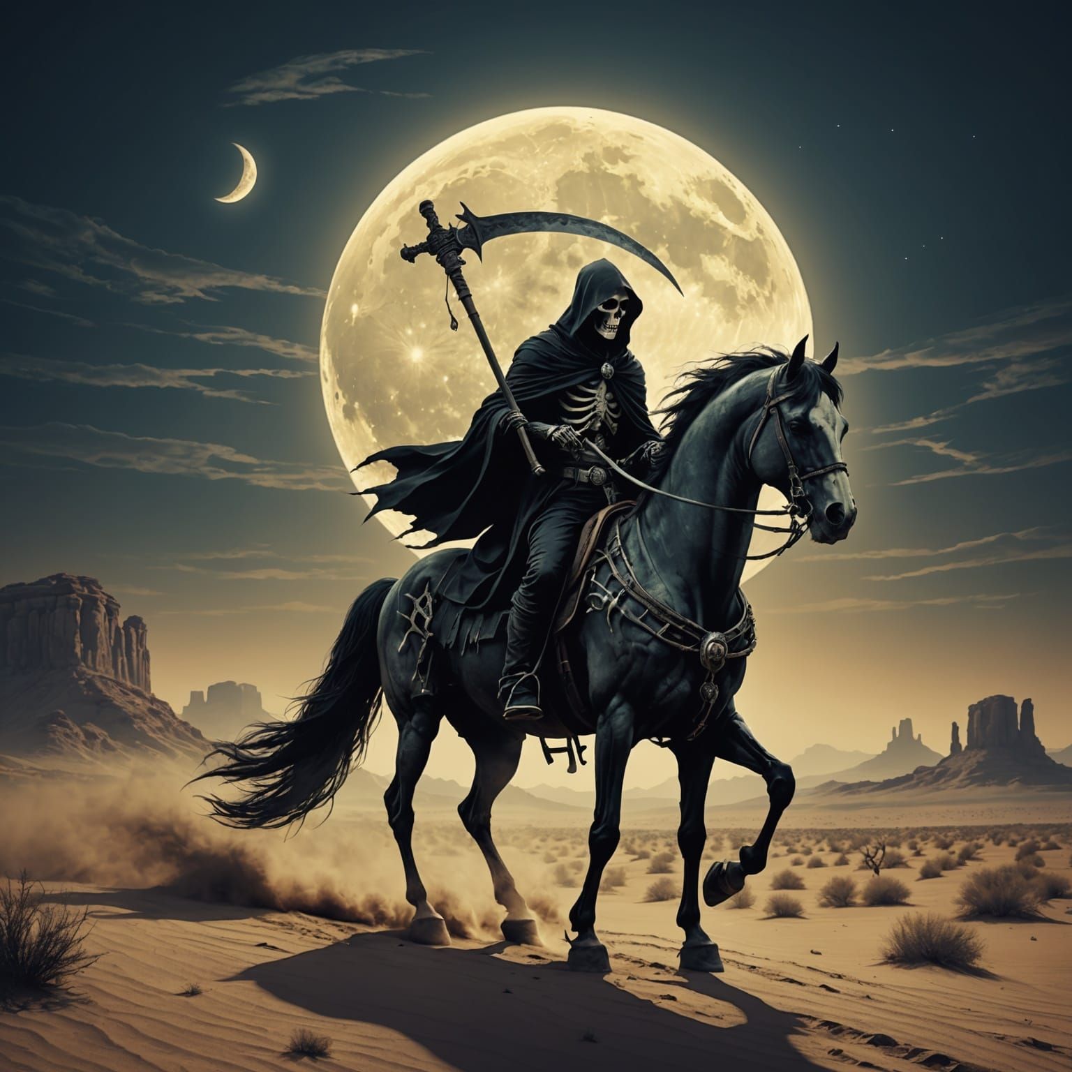 Grim Reaper Rides Through Desert Wasteland