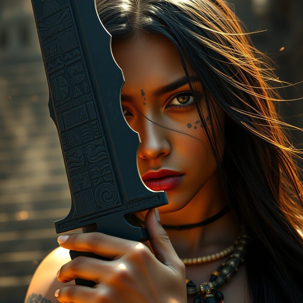 Aztec Warrior Woman with Obsidian Blade