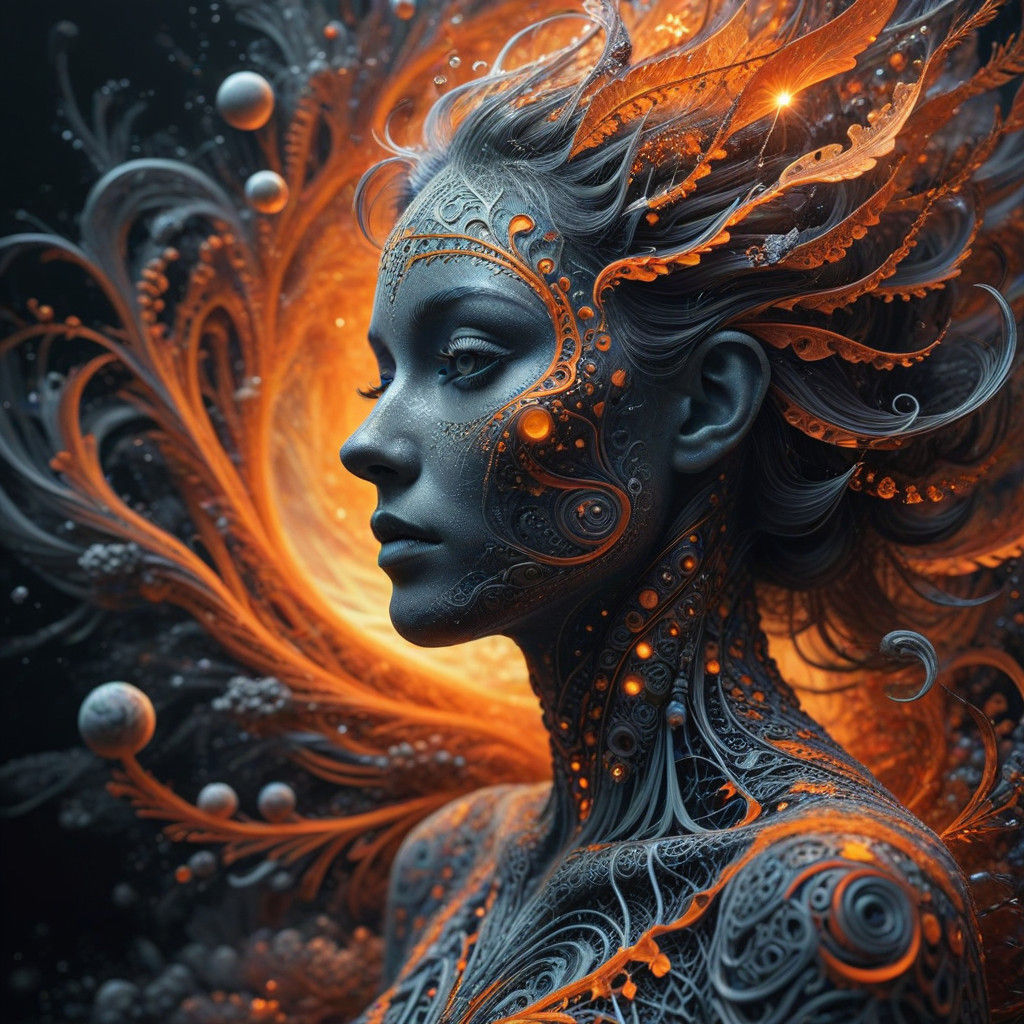 Ethereal Figure Amidst Cosmic Souvenirs in Abstract Vector F...