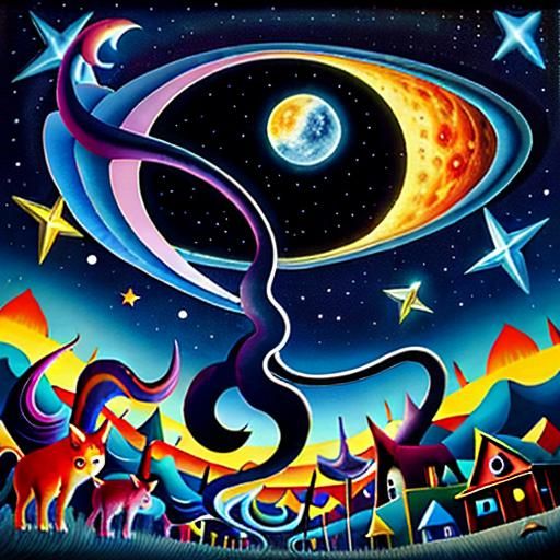 Animals Dancing with Silver Stars in Surreal Style