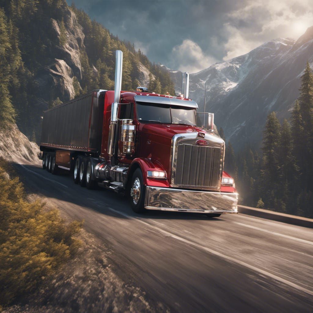 peterbilt pulling up a mountain pass