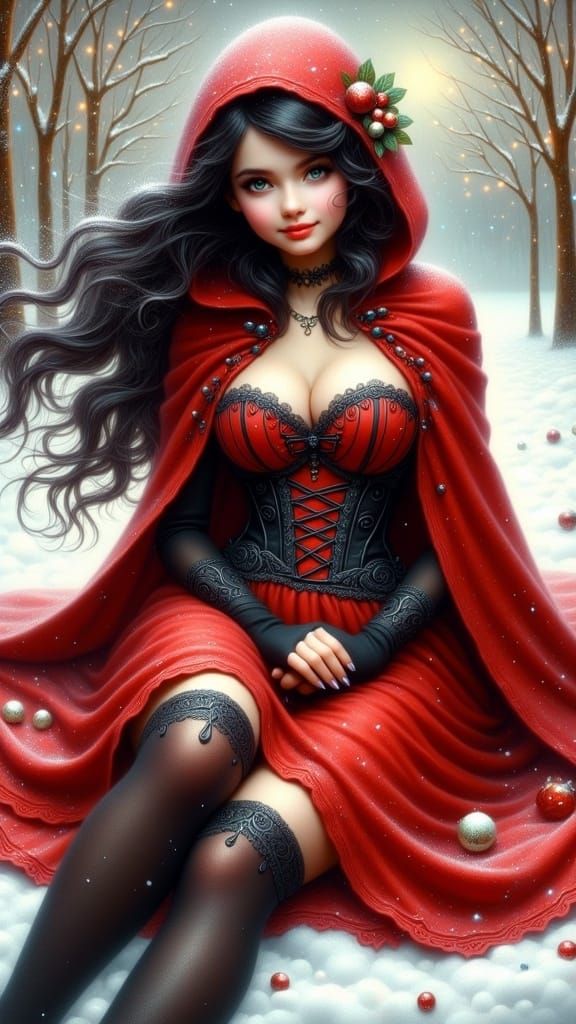 Whimsical Disney-Inspired Little Red Riding Hood in Snowy Wo...