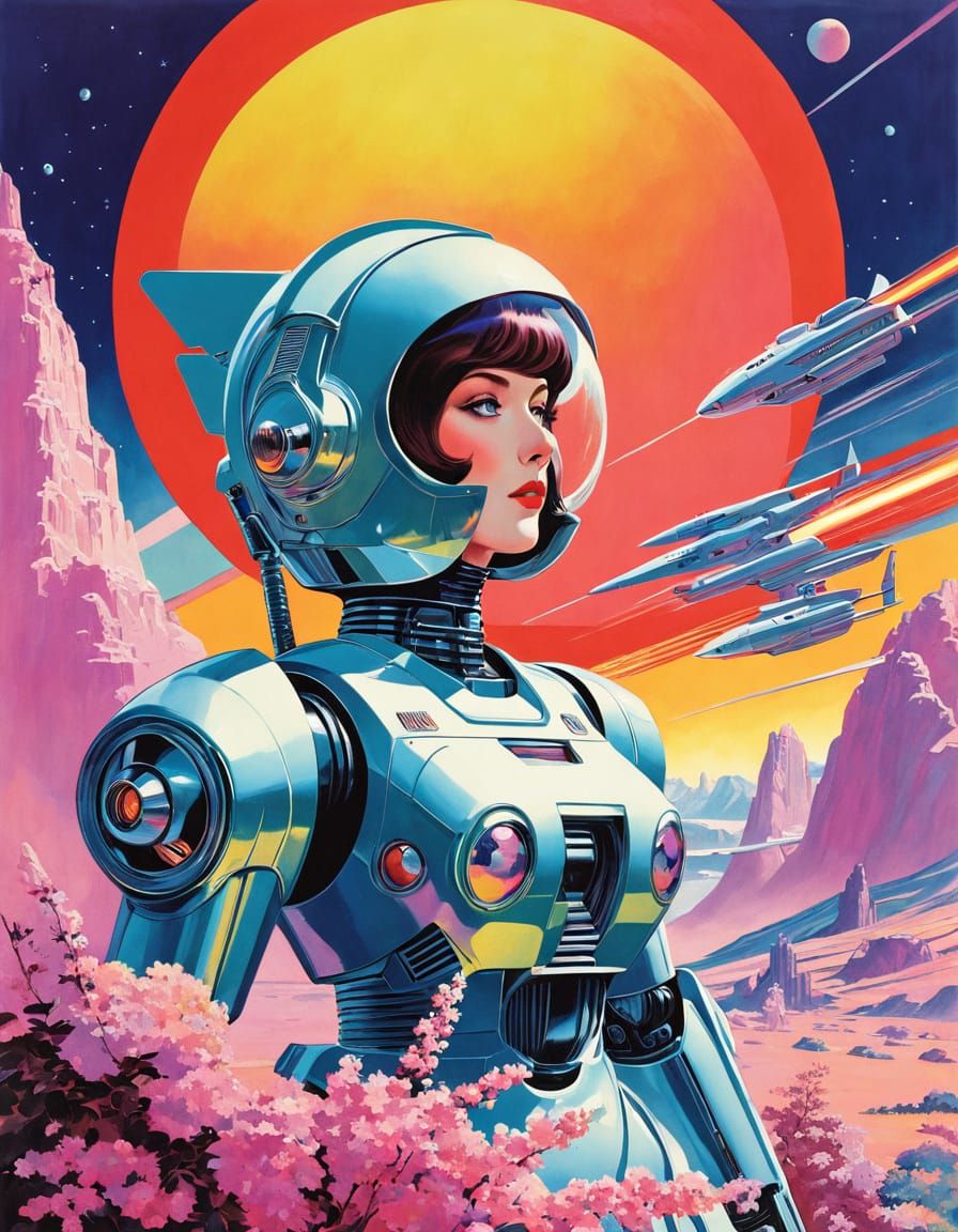 sci-fi, science fiction, raygun retro, spaceship, robot