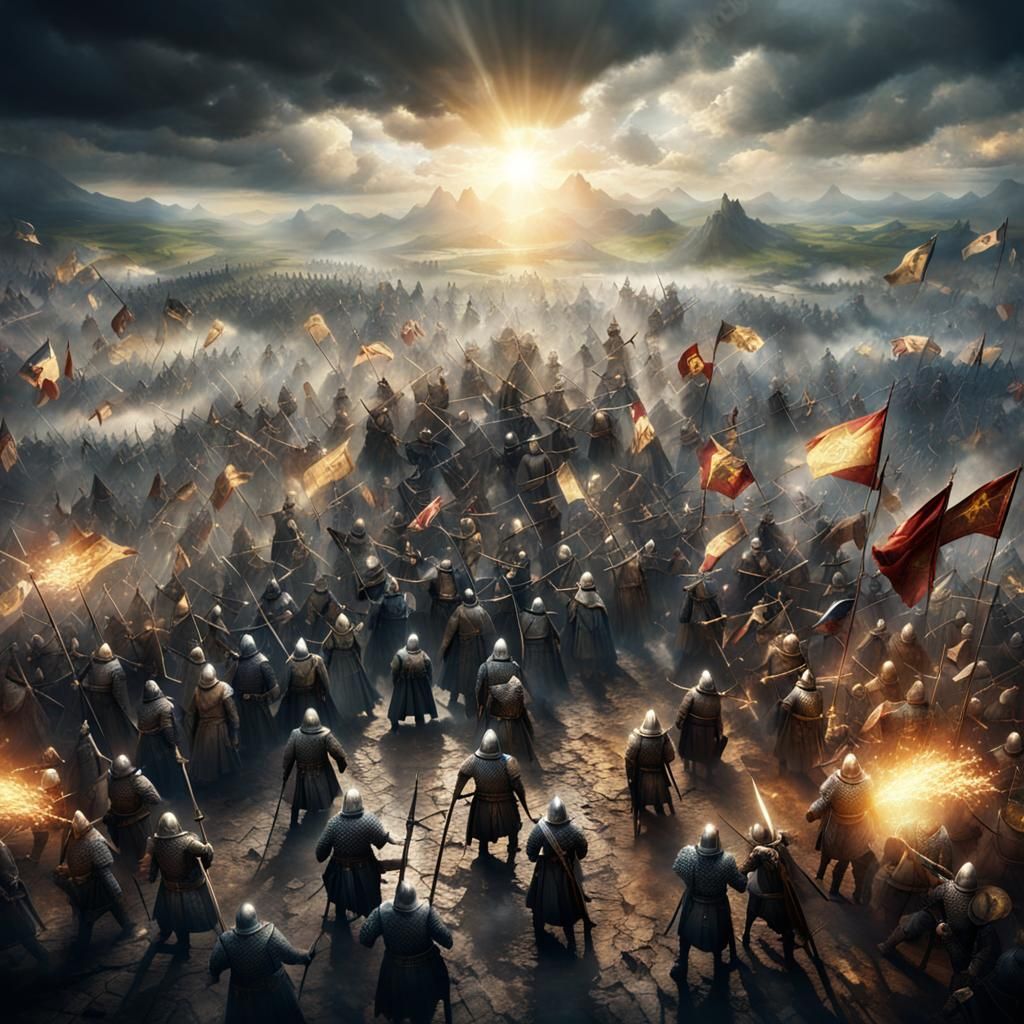 Epic Medieval Battle Scene with Divine Light