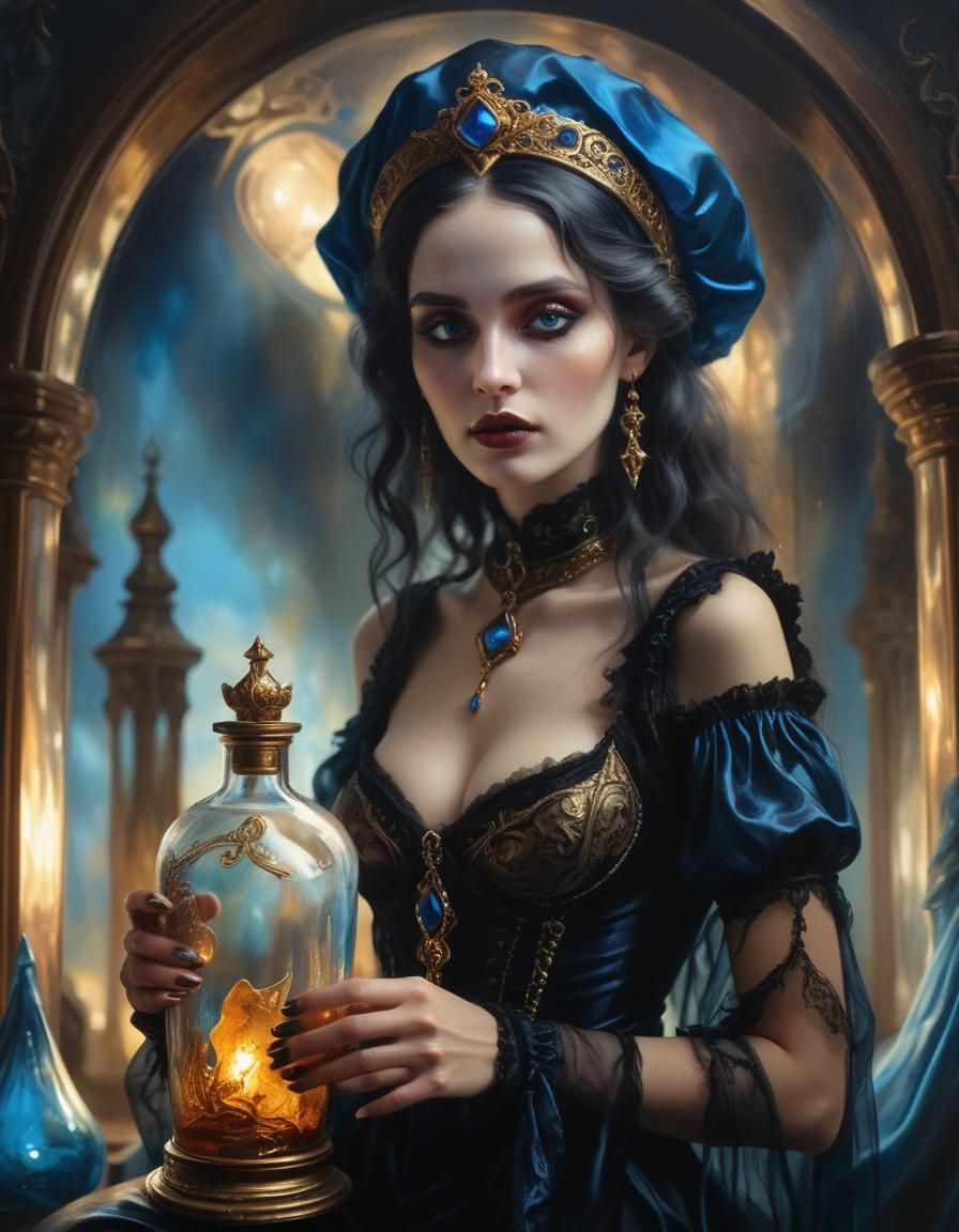Gothic Genie woman inside glass bottle  , breathtaking, , li...