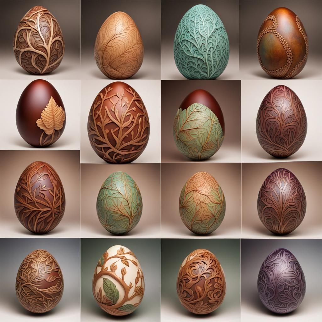 Handmade Carved Easter Eggs Collection