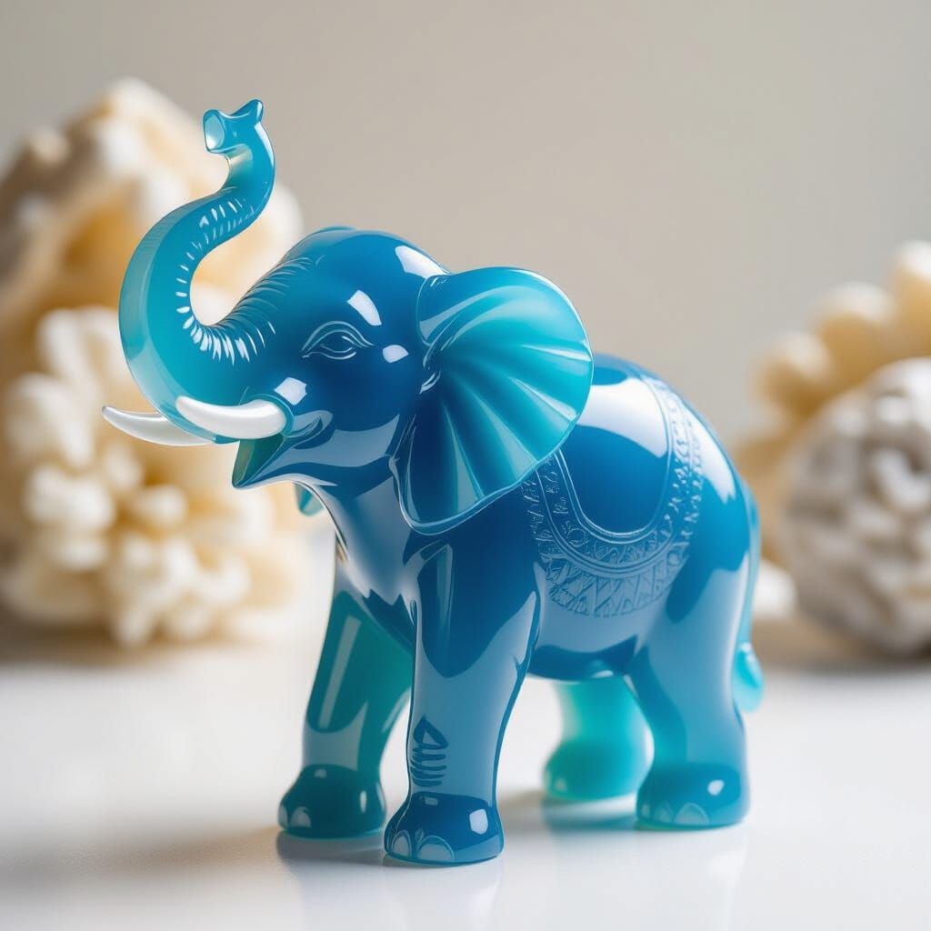 Chalcedony Elephant Sculpture with Raised Trunk