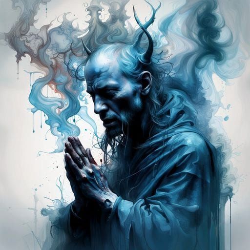 Monks Praying with Blue Fire, Inkblot Art