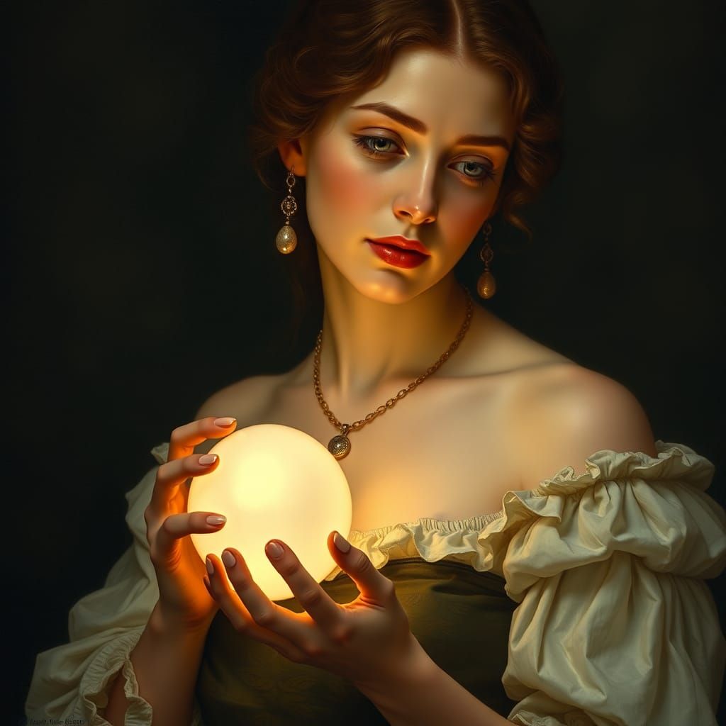 Pre-Raphaelite Woman with Luminous Pearl