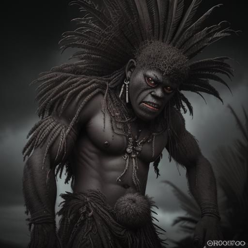 Hyperrealistic Voodoo Coconut Monster in HDR