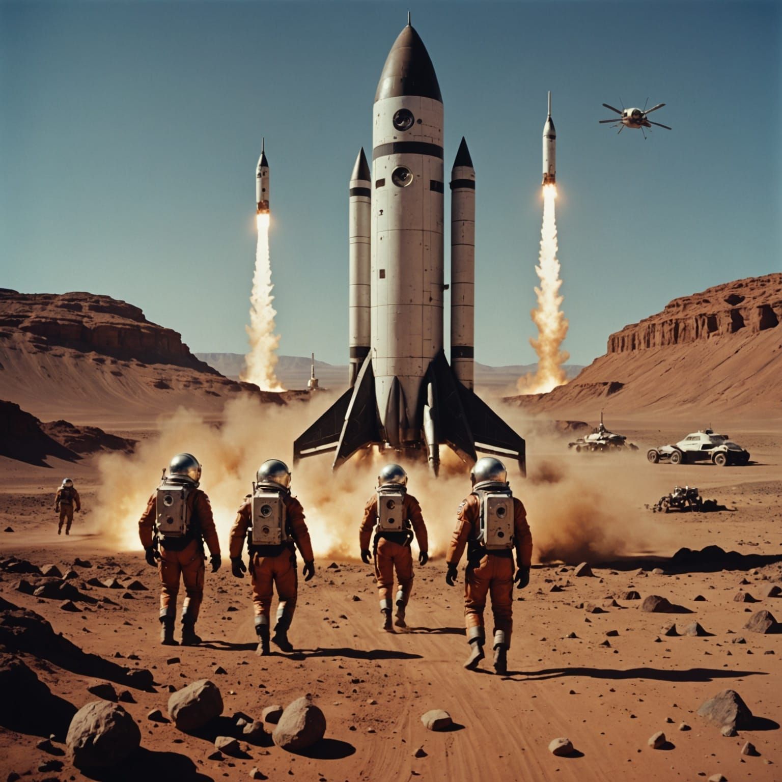 Retro Sci-Fi Scene: Astronaut on Mars