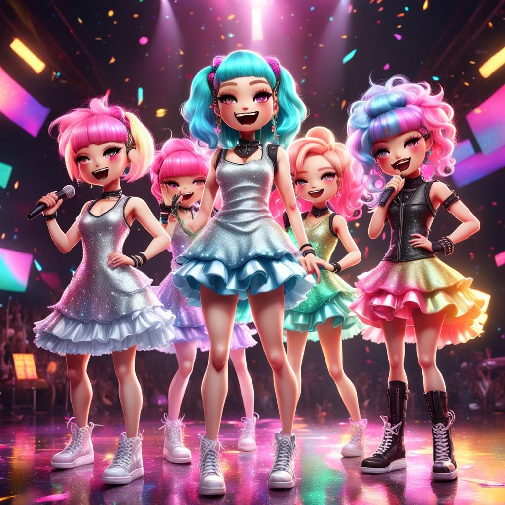 Kawaii Punk Girl Band Rocks Glittery Stage