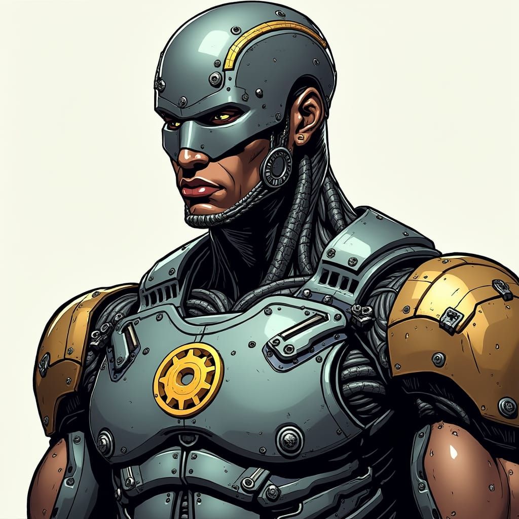 African-American Cyborg in Comic Book Style