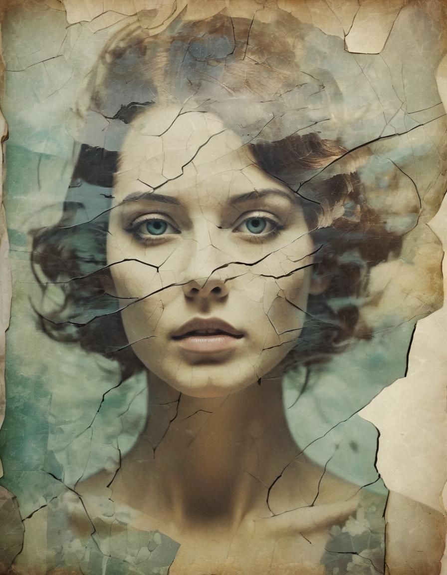 Surreal Double Exposure Portrait on Cracked Paper