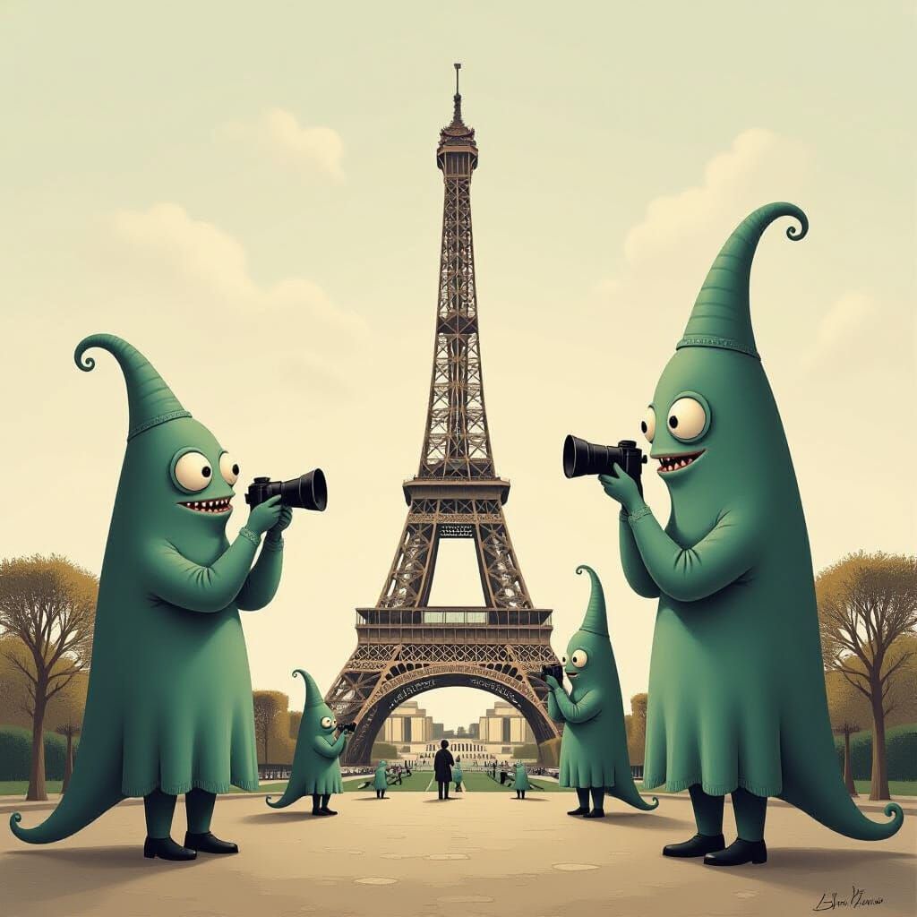Whimsical Monsters Photograph Eiffel Tower in Surreal Painti...