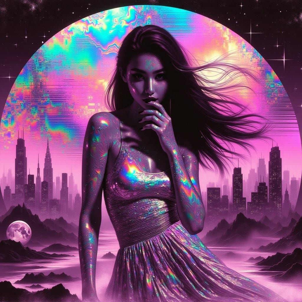 Iridescent Zebra Fashion in Retro-Futurist Style