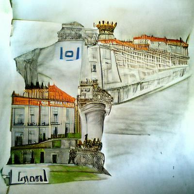Vintage Drawing of Imperial Lisbon Architecture