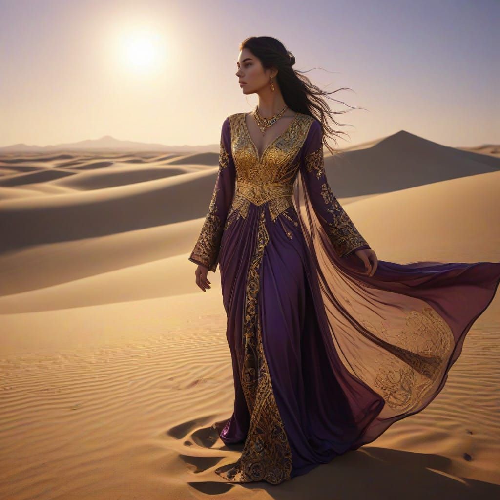 Sensual Arabian Desert Enchantress in Golden Attire