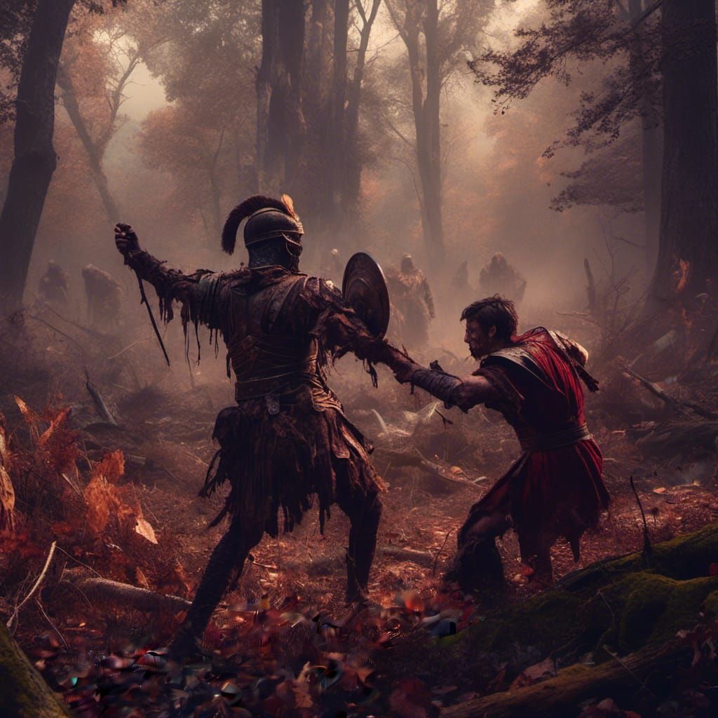 Celtic Warrior vs. Roman Soldier in Dark Fantasy Art