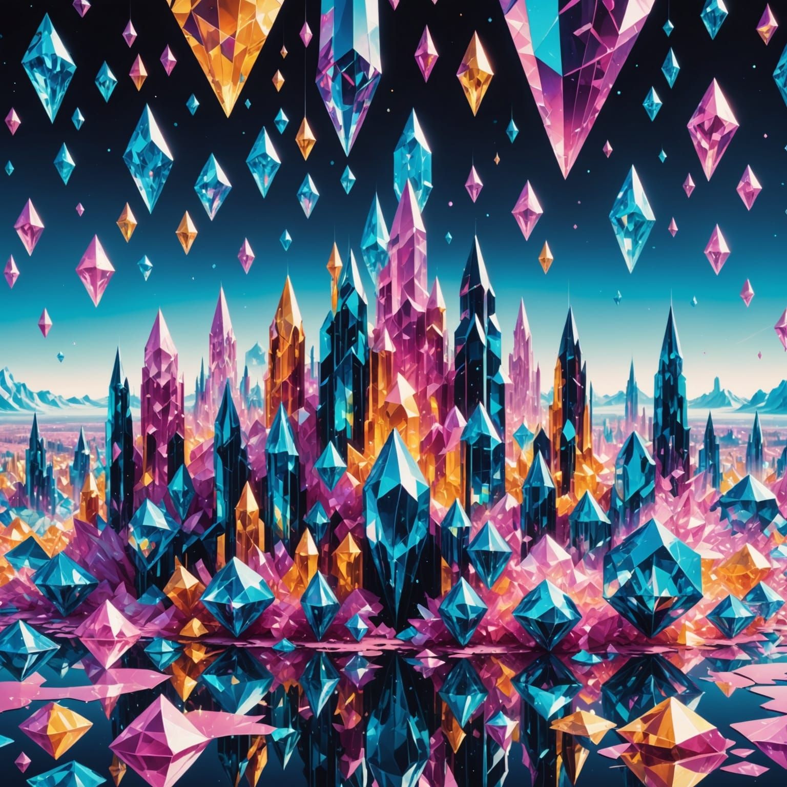 Surreal Crystal Cityscape in Astral Illustration Style