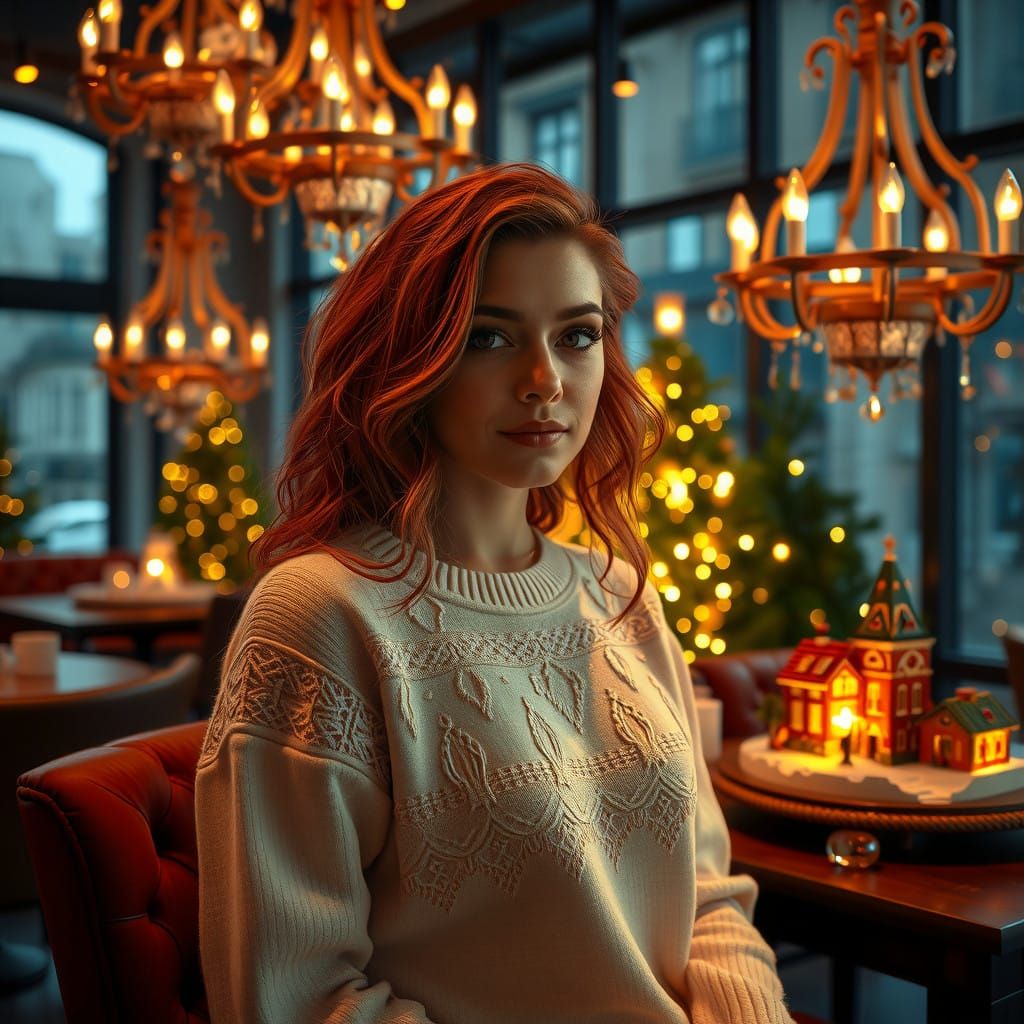 Elegant Christmas Woman with Red Hair