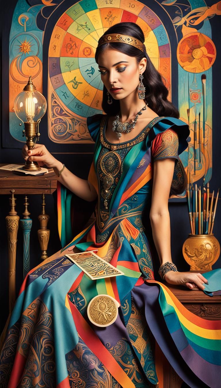 Cubist Tarot Card Design in Art Nouveau Style