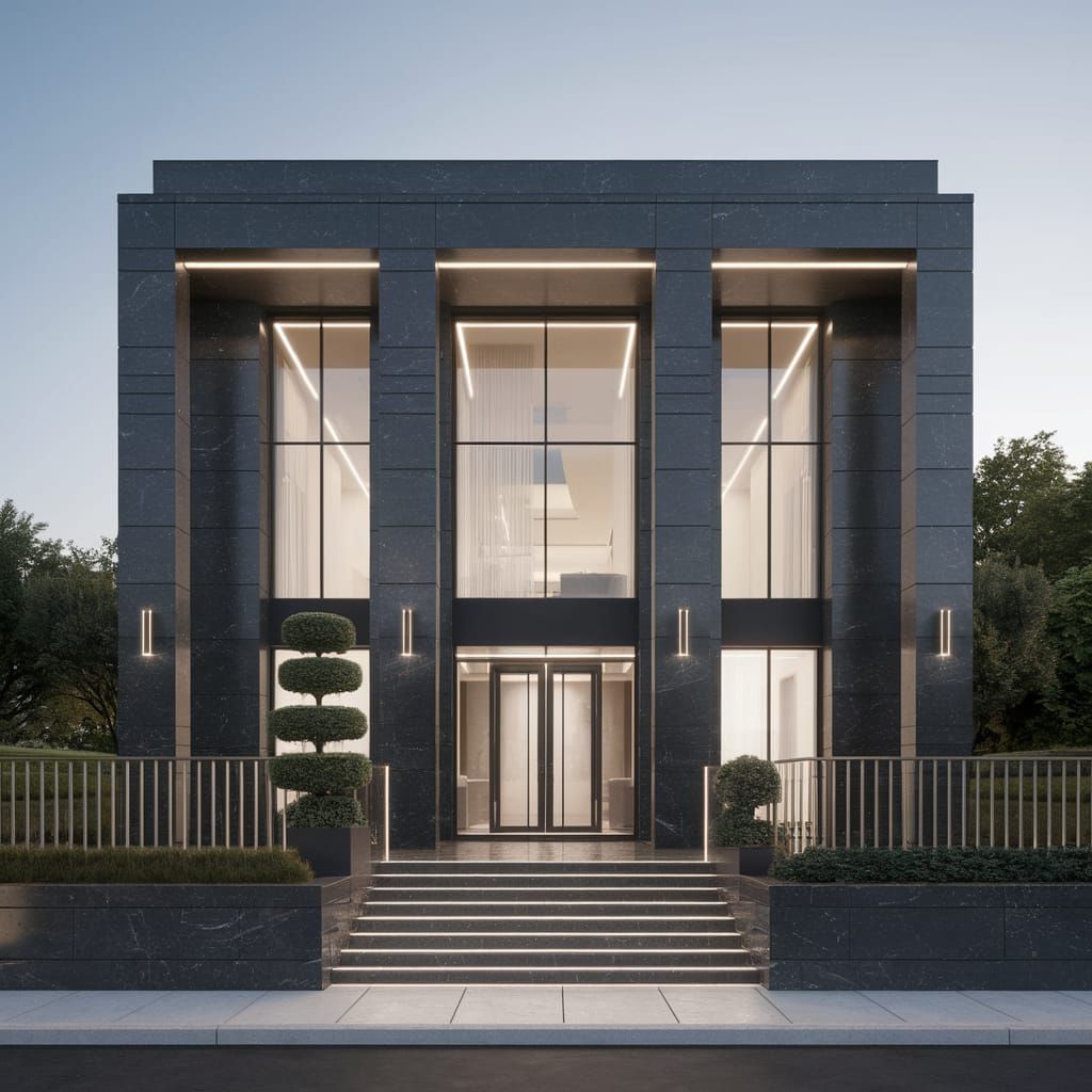 Luxurious Ultra-Modern Mansion in Charcoal Gray and Dark Sla...