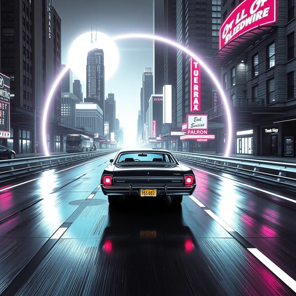Neon Retro Futuristic Highway Drive