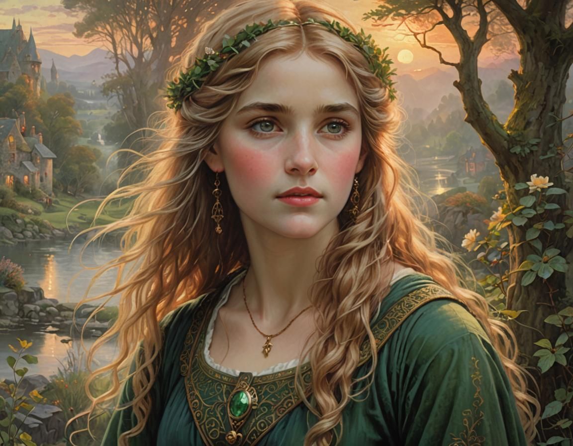 Pre-Raphaelite Irish Woman Portrait in Sunset