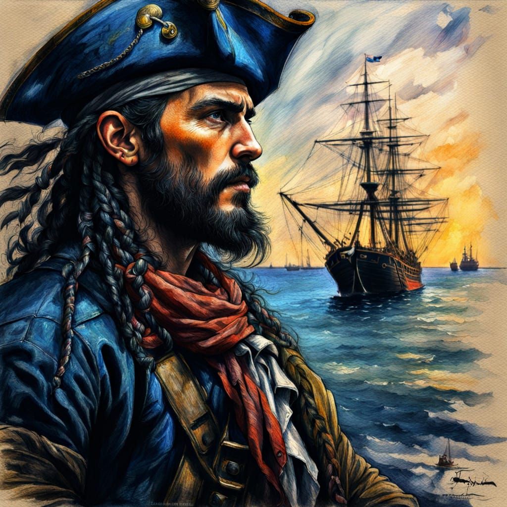 Pirate Sketch in Chiaroscuro Style