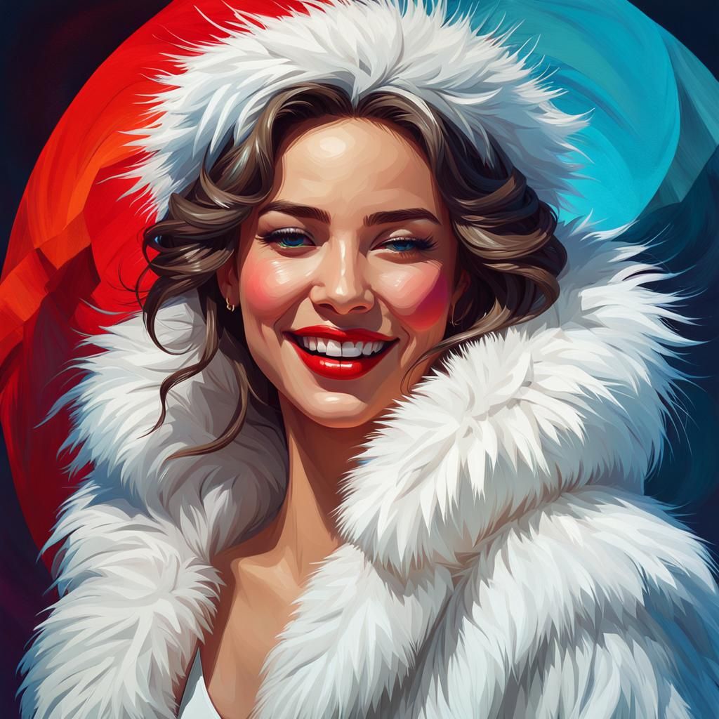 Vibrant Portrait of a Woman in White Fur, Inspired by Digita...