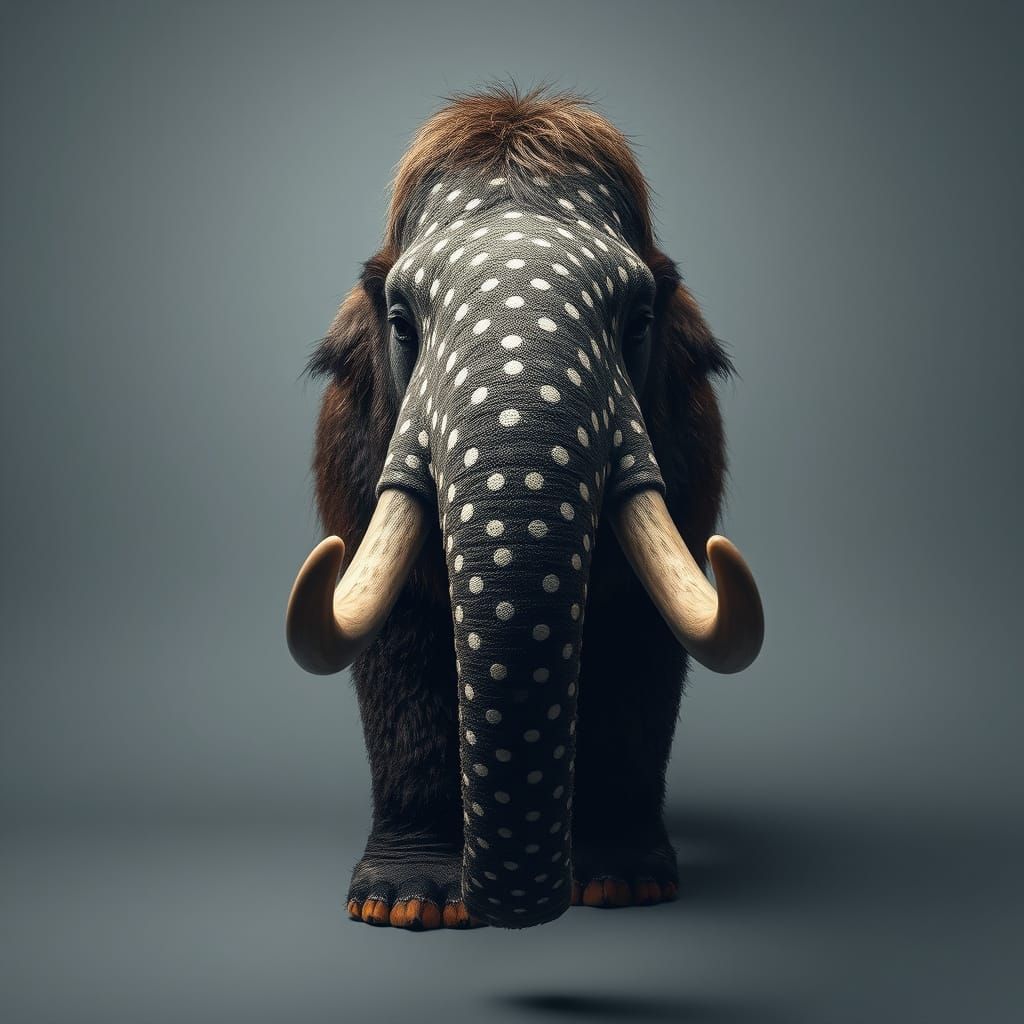 Polka Dot Woolly Mammoth Portrait in Pointillism Style