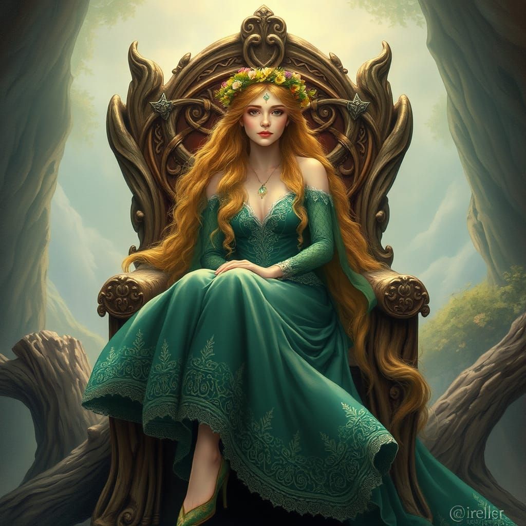 Aibell, Fairy Queen of Thomond, on Oak Throne