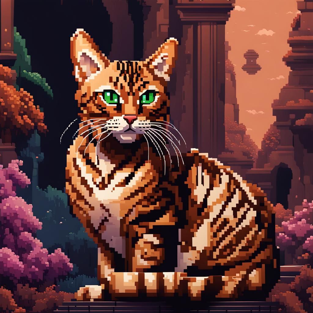 8-bit Pixel Art Portrait of a Bengal Cat