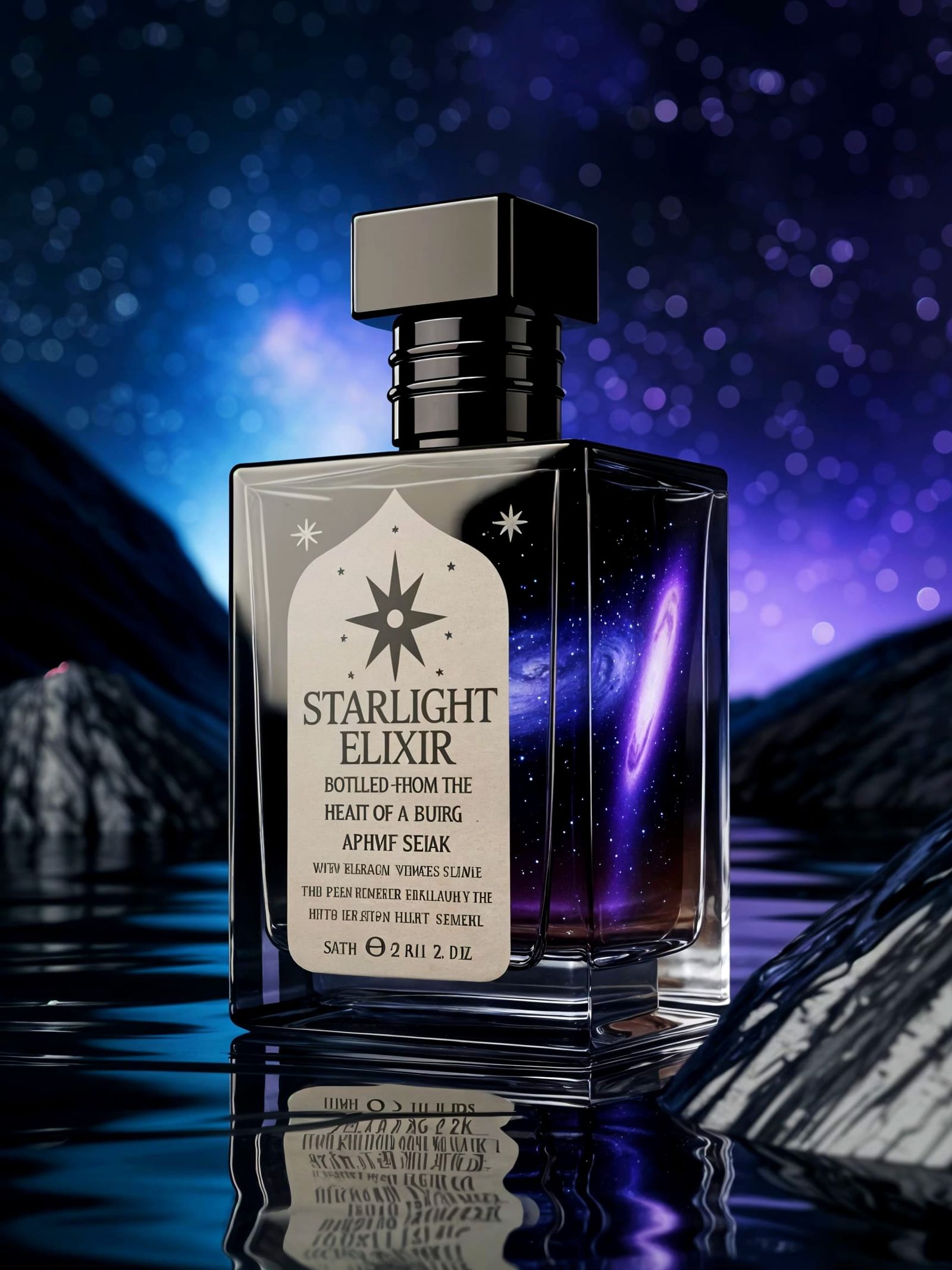 Cosmic Perfume in Obsidian Glass with Ancient Script