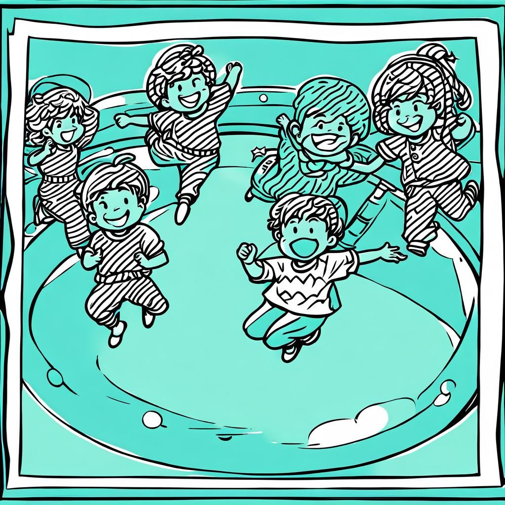 Children Jumping: Black and White Coloring Page