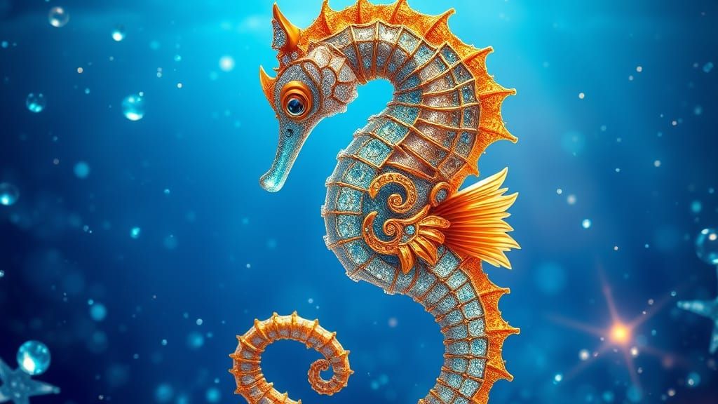 Majestic Sea Horse in Vibrant, Electric Blue Ocean