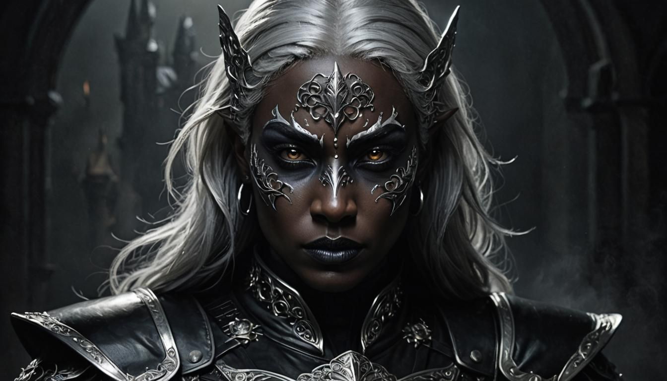 Dramatic Drow Portrait in Dark Fantasy Style