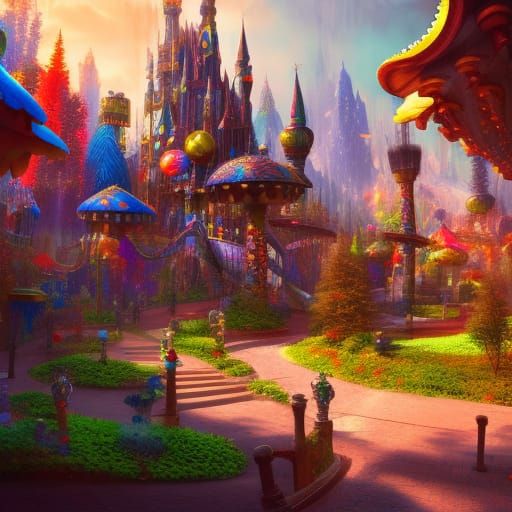 Colorful Fantasy Theme Park Concept Art